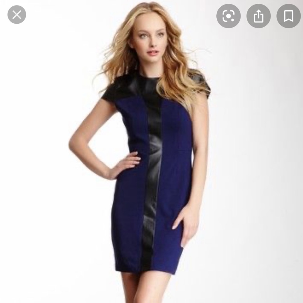 Faux leather  cocktail panel dress blue